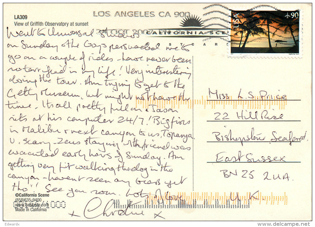 Griffith Observatory, Los Angeles, California, United States US Postcard Posted 2007 Stamp - Los Angeles