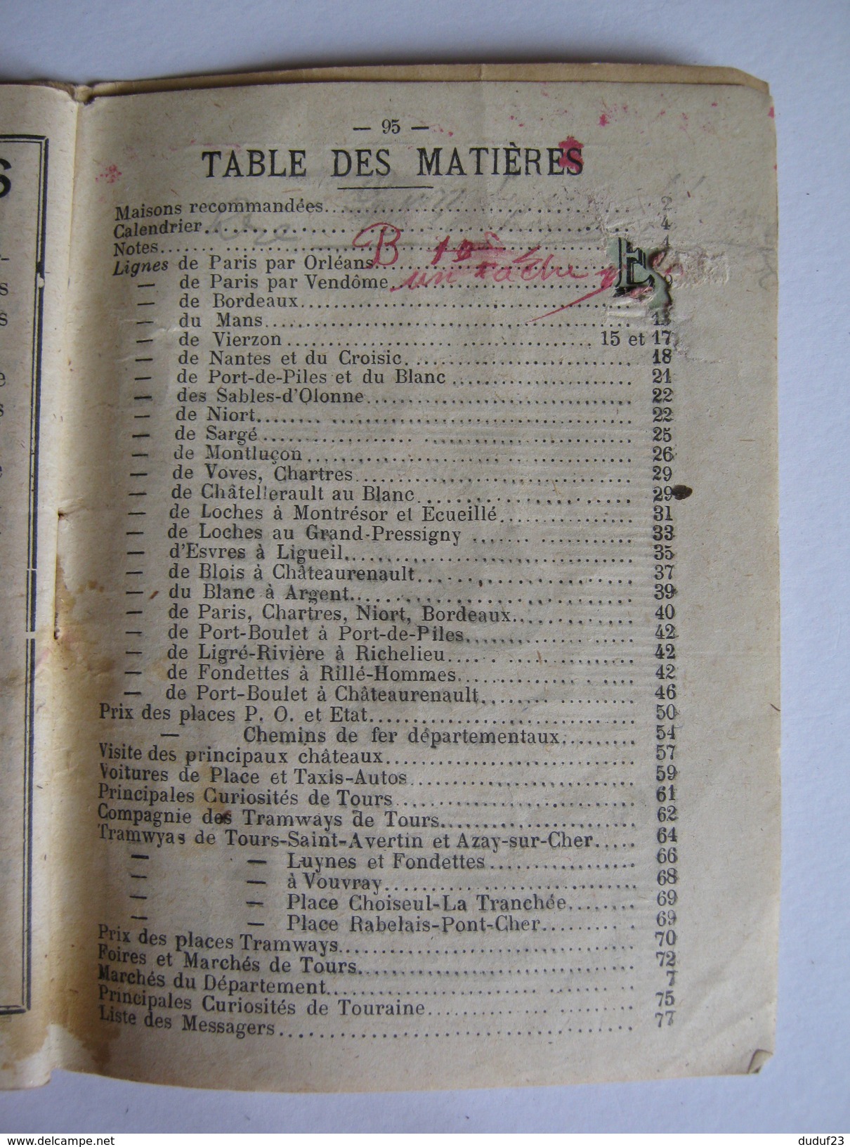 GUIDE INDICATEUR DE TOURAINE - Service D'été 1912 - GUIDE HORAIRE TRAINS TRANWAYS PRIX DES PLACES NOMBREUSES PUBLICITES - Europe