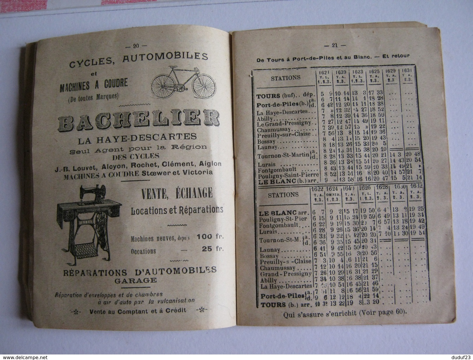 GUIDE INDICATEUR DE TOURAINE - Service d'été 1912 - GUIDE HORAIRE TRAINS TRANWAYS PRIX DES PLACES NOMBREUSES PUBLICITES