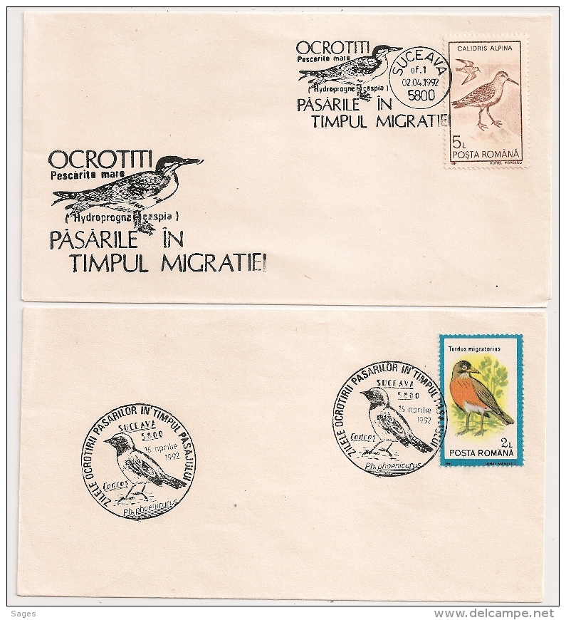 4 Enveloppes Oiseaux De Roumanie Romana. Flammes + ILLUSTRATIONS. - Mechanical Postmarks (Advertisement)