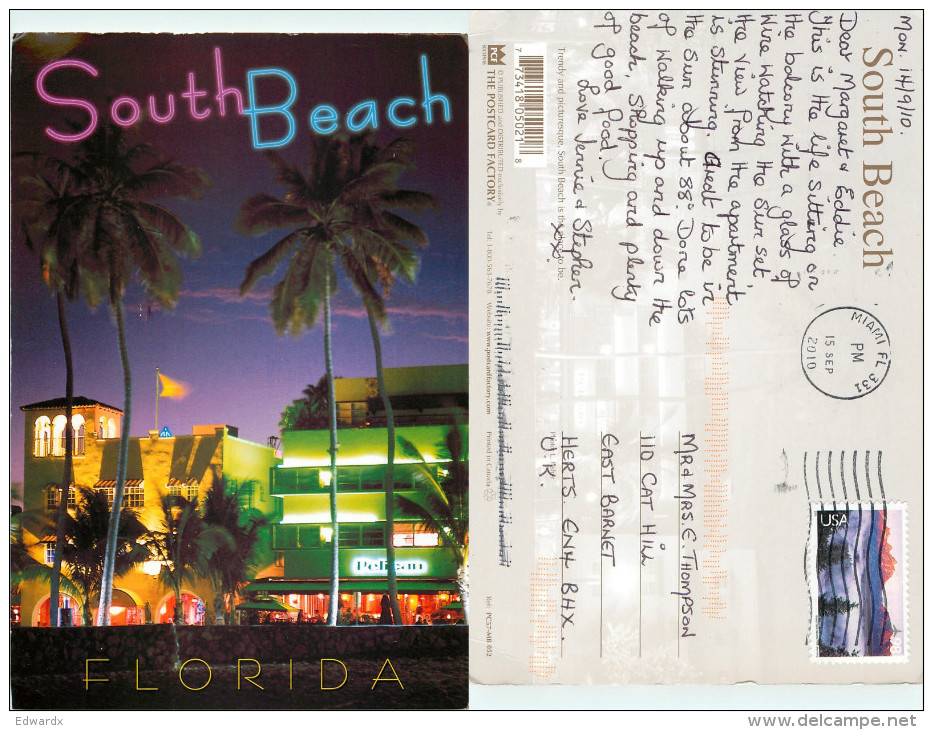 Art Deco Hotels, Miami, Florida, United States US Postcard Posted 2010 Stamp - Miami