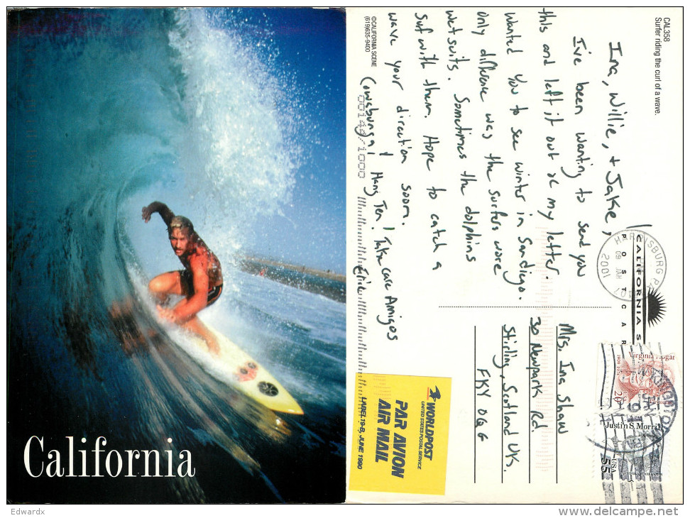 Surfer, California, United States Postcard Posted 2001 Stamp - Autres & Non Classés