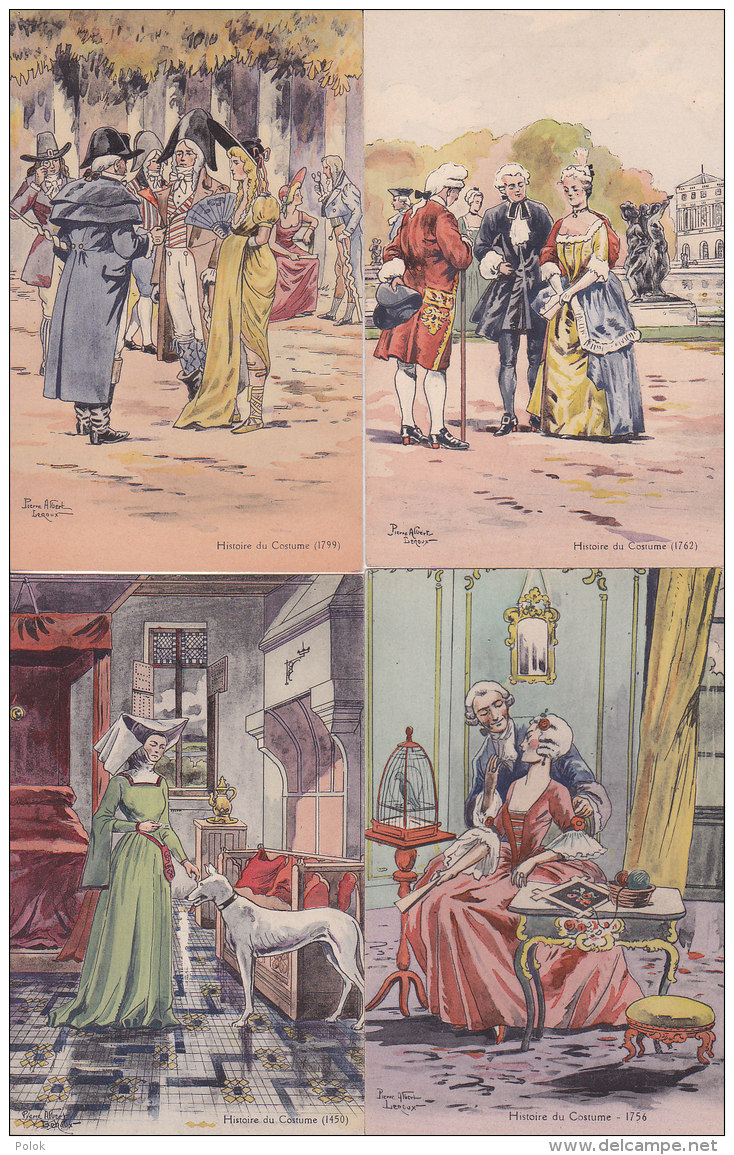 Be - Lot De 4 Cpa Illustrées Pierre Albert Leroux - Histoire Du Costume - Fashion