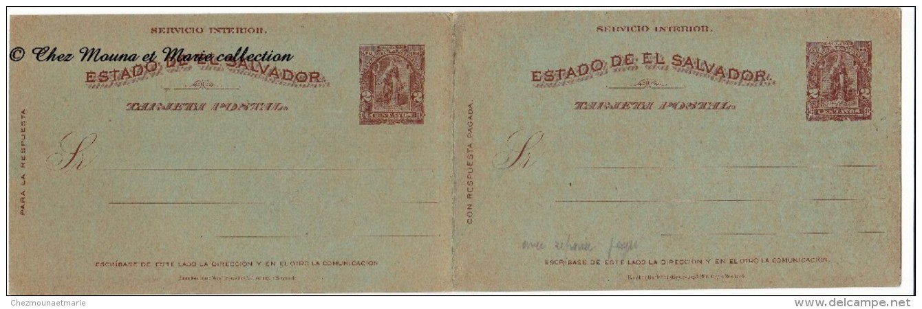 SALVADOR - RESPUESTA PAGADA - ENTIER POSTAL 2 CENTAVOS AVEC REPONSE PREPAYEE - El Salvador