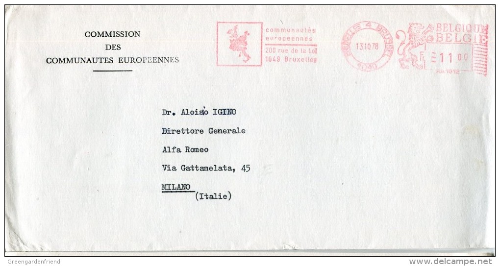 14018 Belgique, Red Meter/freistempel/EMA/1978 Communautès Europeennes Commission , Circulè - European Community