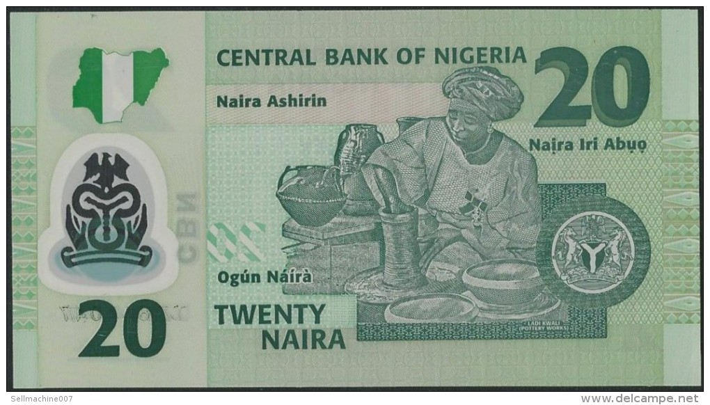 NIGERIA Banknote 20 Twenty NAIRA 2011 UNC - Series DZ - Replacement POLYMER Note - Nigeria