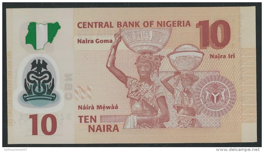 NIGERIA Banknote 10 Ten NAIRA 2011 UNC P#39r - Series DZ - Replacement POLYMER Note - Nigeria