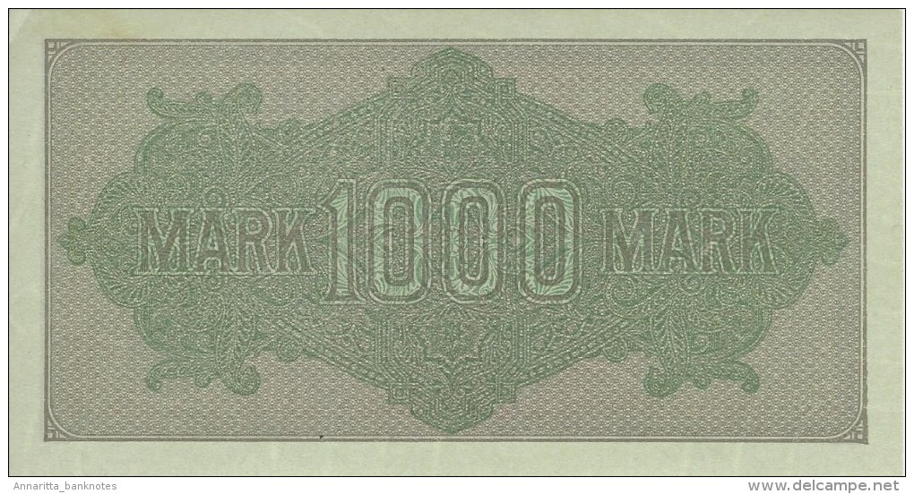 GERMANY 1000 MARK 1922 P-76h AU/UNC PALE GREEN PAPER S/N 539536 [ DER076f ] - 1000 Mark