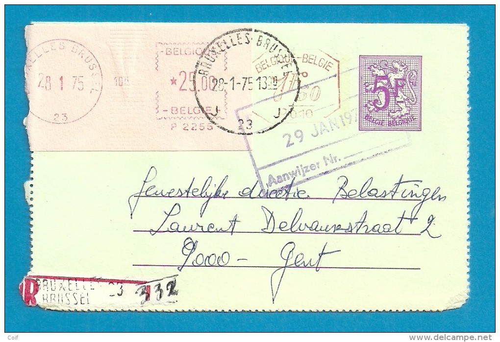 Roodfrankeering Op Kaartbrief Aangetekend Met Stempel BRUXELLES 23 - 1960-1979