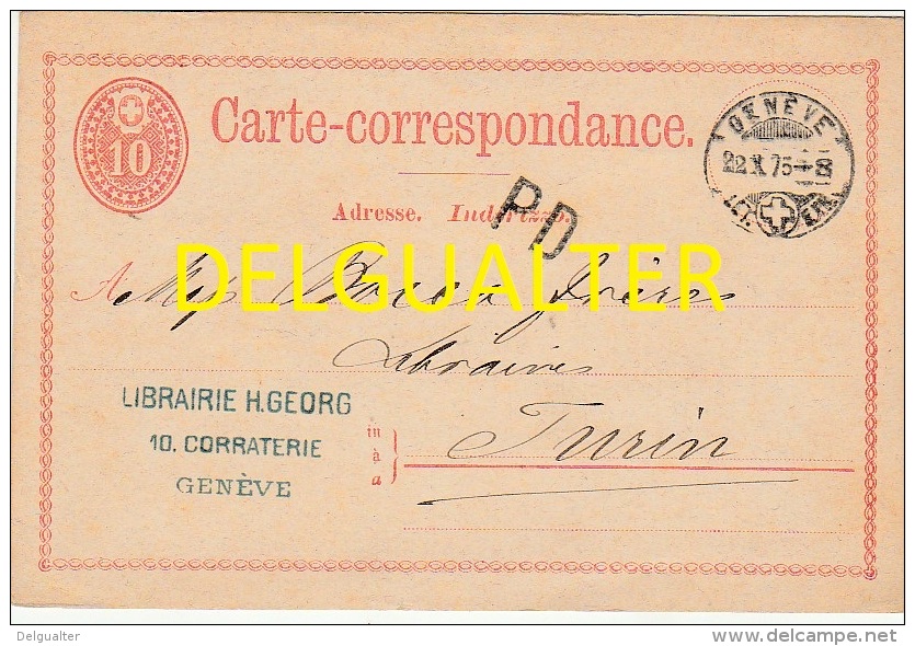 Carte-correspondance - 1875 - 10r - Librairie H. Georg - Genève // P D - Postwaardestukken