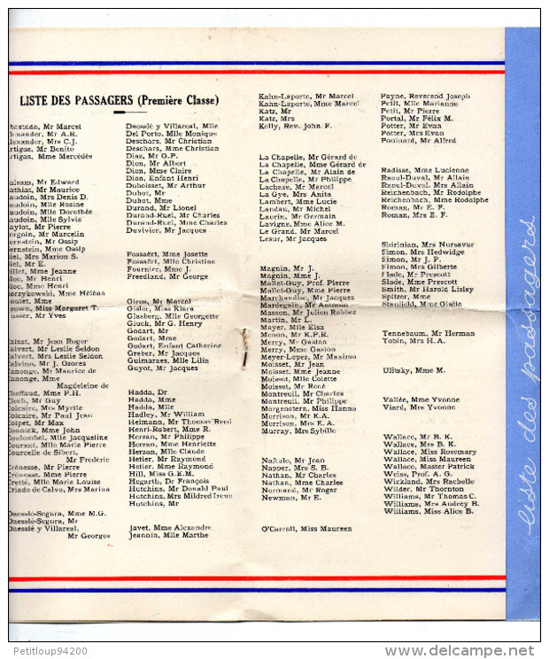 COMPAGNIE GENERALE TRANSATLANTIQUE  Liste Des Passagers  S.S "DE GRASSE"  Ligne  LE HAVRE-NEW YORK Et Retour 1947-1948 - Other & Unclassified