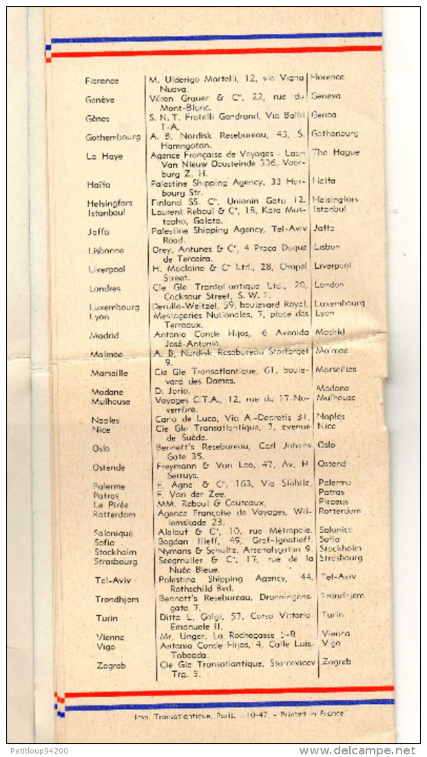 COMPAGNIE GENERALE TRANSATLANTIQUE  Liste Des Passagers  S.S "DE GRASSE"  Ligne  LE HAVRE-NEW YORK Et Retour 1947-1948 - Other & Unclassified