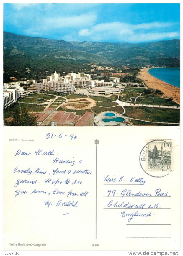 Becici, Croatia Postcard Posted 1974 Stamp - Croatie