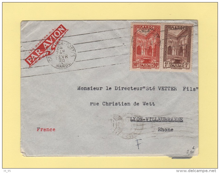 Casablanca - Maroc - 1939 - Par Avion Destination Lyon - Used Stamps