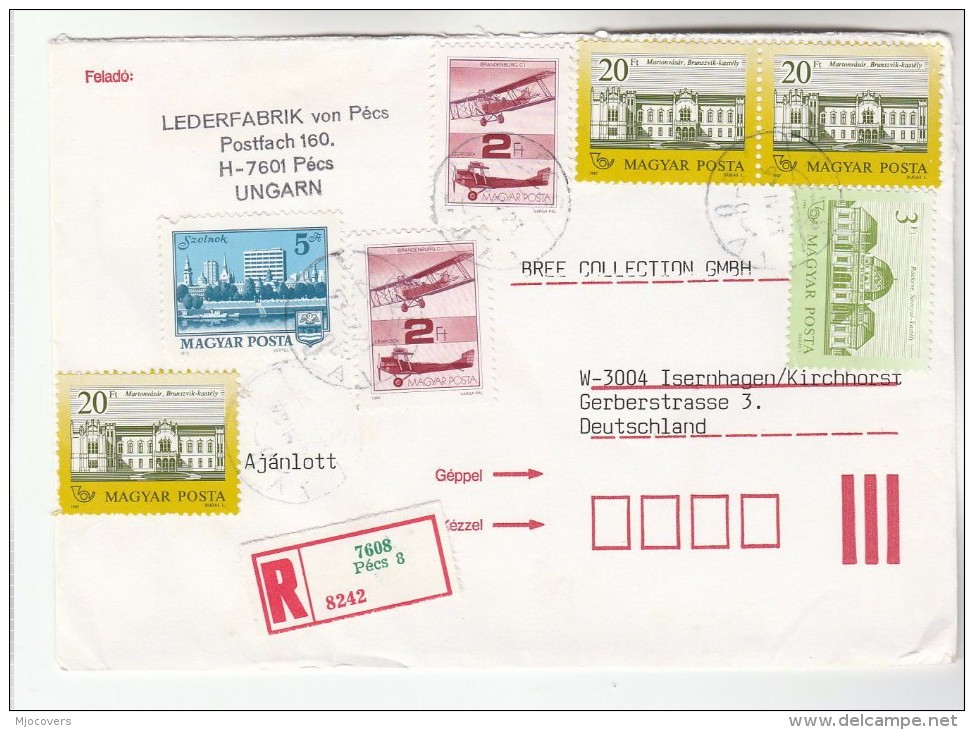 1993 REGISTERED Pecs HUNGARY COVER Franked 7 X STAMPS AIRCRAFT, BUILDINGS To GB Aviation - Covers & Documents