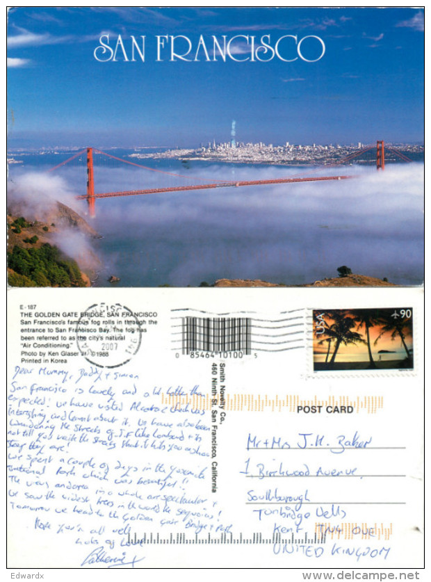 Golden Gate Bridge, San Francisco, California, United States US Postcard Posted 2007 Stamp - San Francisco