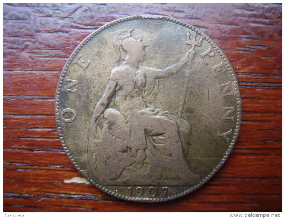 Great Britain 1907 EDWARD VII  ONE PENNY  USED POOR CONDITION.(HG44) - Other & Unclassified
