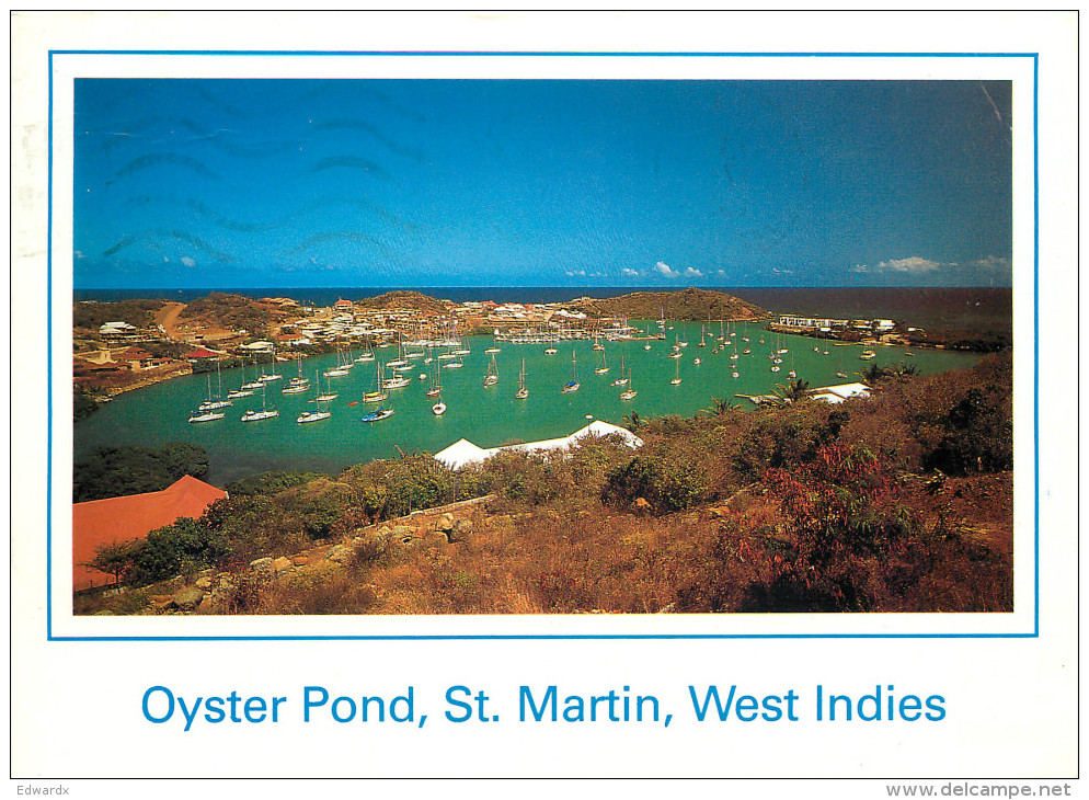 Oyster Pond, St Maarten, Netherlands Antilles Postcard Posted 1993 Stamp - Saint-Martin