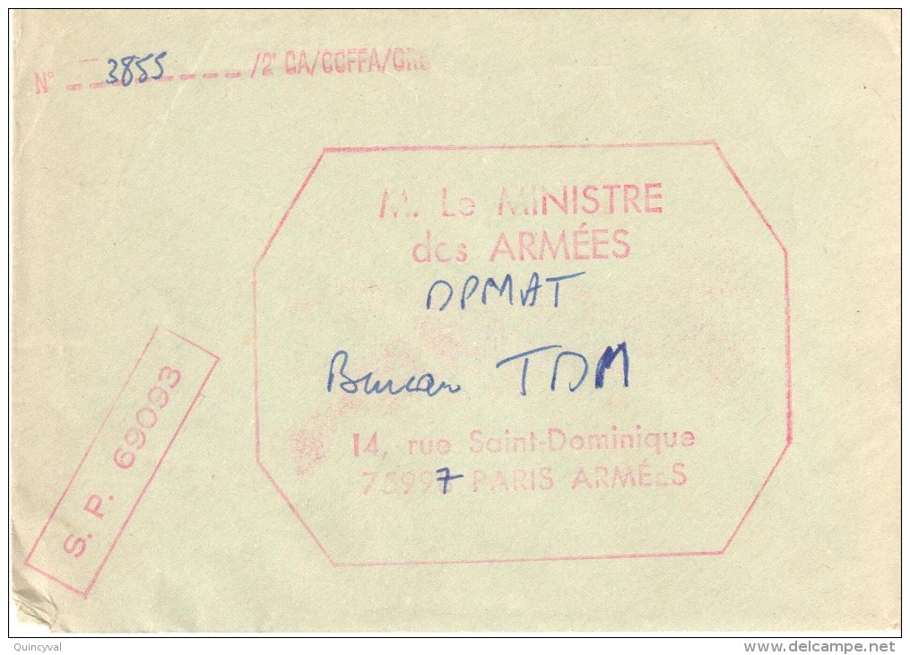 3596 Lettre Dest Ministres Armées SP69033 2° CCFA - Militaire Stempels Vanaf 1900 (buiten De Oorlog)