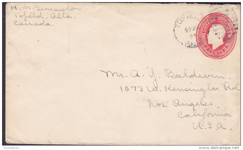 Canada Postal Stationery Ganzsache Entier 2c. George V. TOFIELD Alta. 1925 Cover Lettre LOS ANGELES USA - 1903-1954 Kings