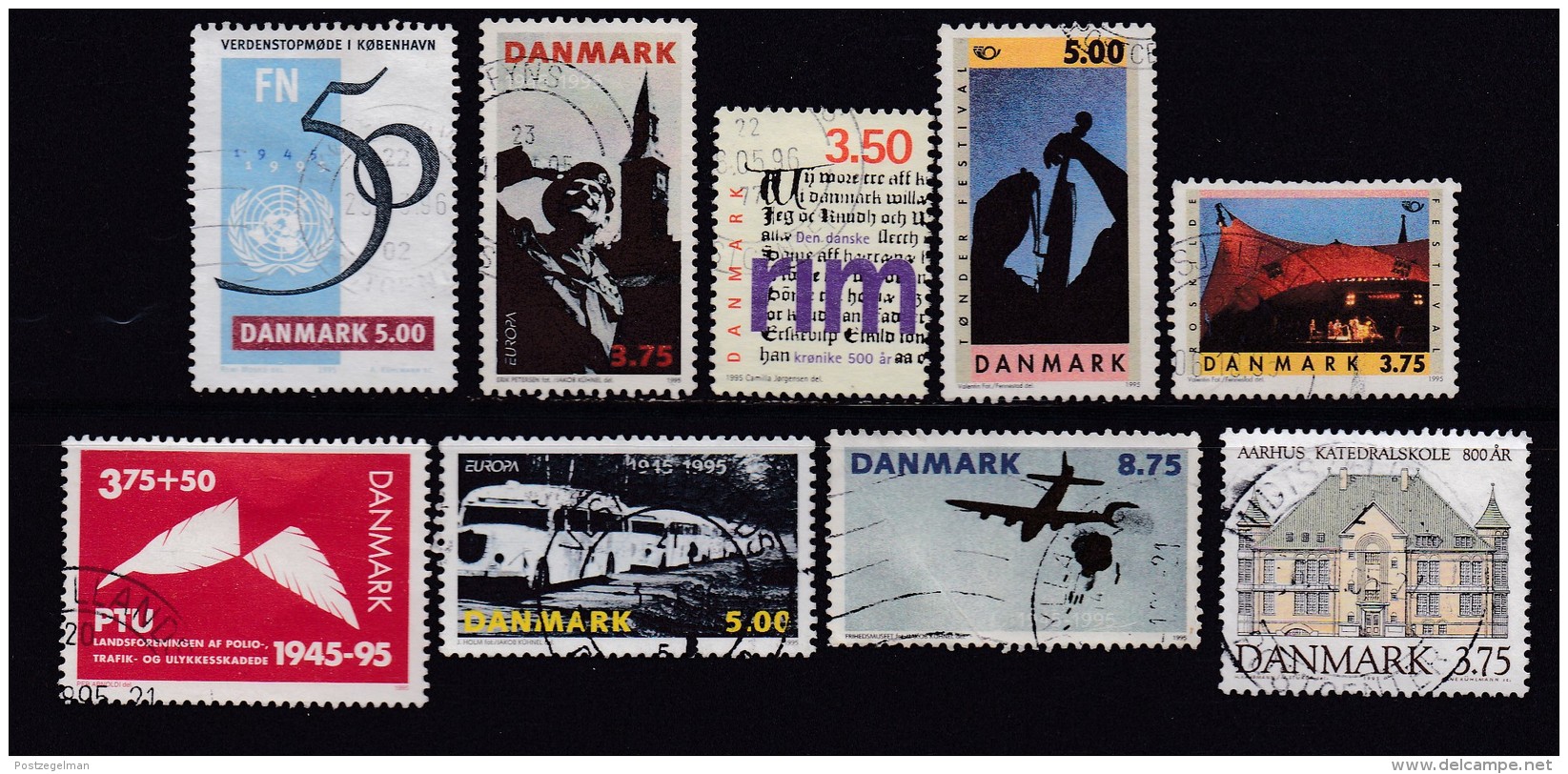 DENMARK, 1995, Used Stamp(s), Various, MI 1084=1107, #10216, 9 Values - Used Stamps