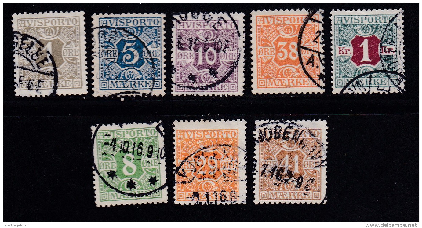 DENMARK, 1907, Used Stamp(s), Newspaper, MI N1=N13, #10249, 8 Values - Parcel Post