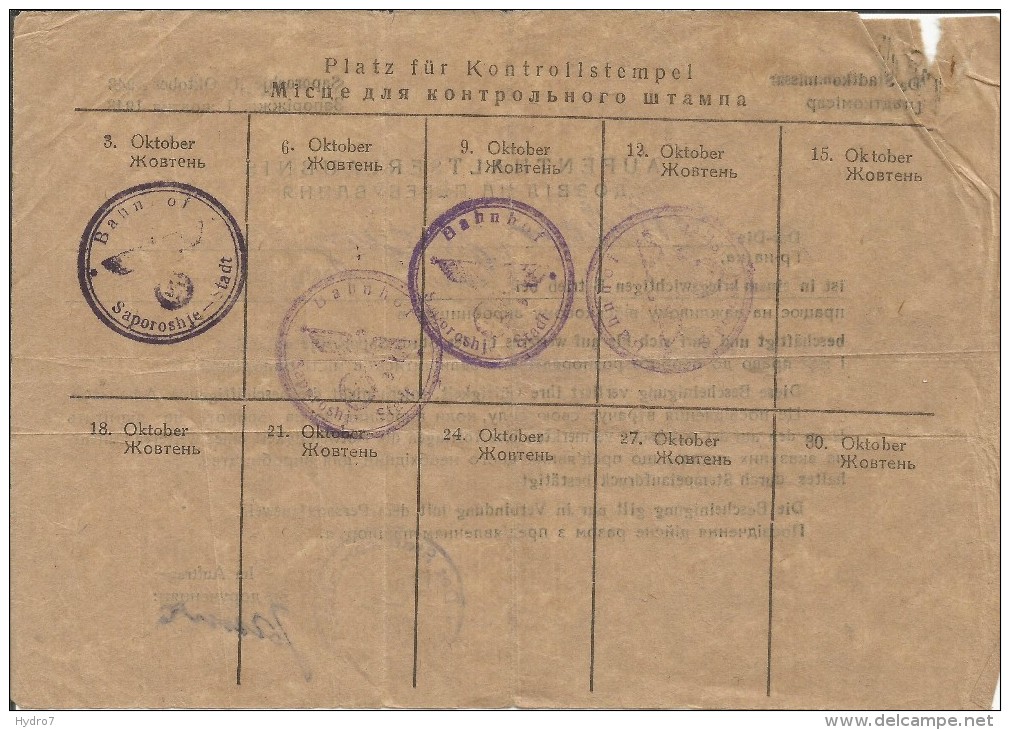 Nazi Germany-Ukraine 1943 Ausweis Saporoshje Bilingual Permit To Stay For Worker From Military Plant Aufenthatserlaunis - 1939-45