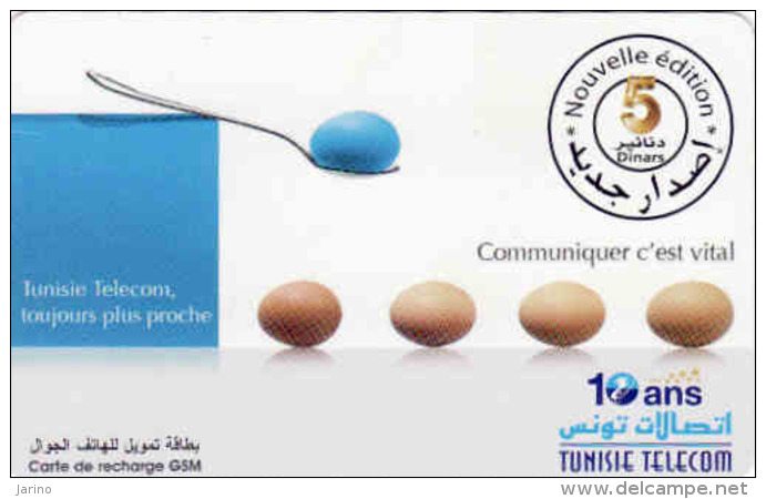 Tunisie Telecom Recharge Card 5 DT, œuf, Ei, Egg, - Tunisie