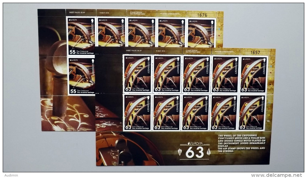 Guernsey 1464/5 ++/mnh KB/sheet, EUROPA/CEPT 2014, Musikinstrumente, Chifournie, Drehleier Von Guernsey - Guernesey