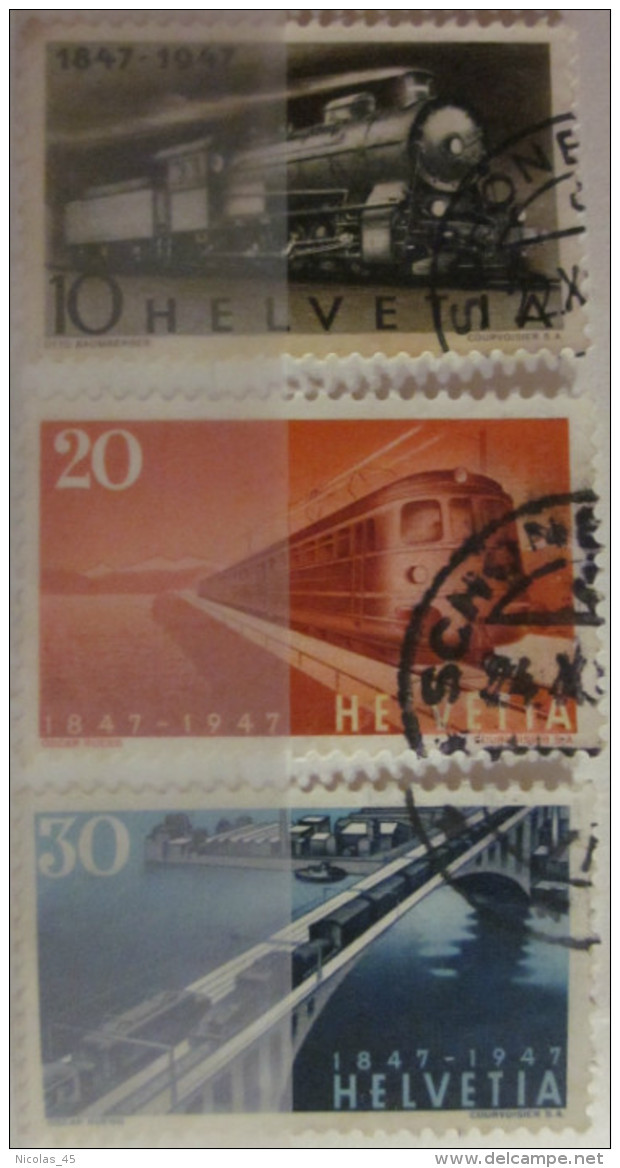 Suisse - YT 442 443 444 Obl - 1947 - Chemins De Fer - Trains - Oblitérés