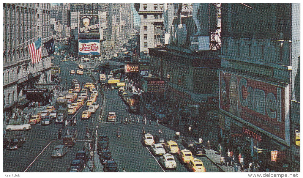 Times Square: OLDTIMER CARS, YELLOW CAB´S/TAXI´S - 'CAMEL','CHEVROLET' & 'PEPSI-COLA' Neon, Hotel Astor - Trasporti