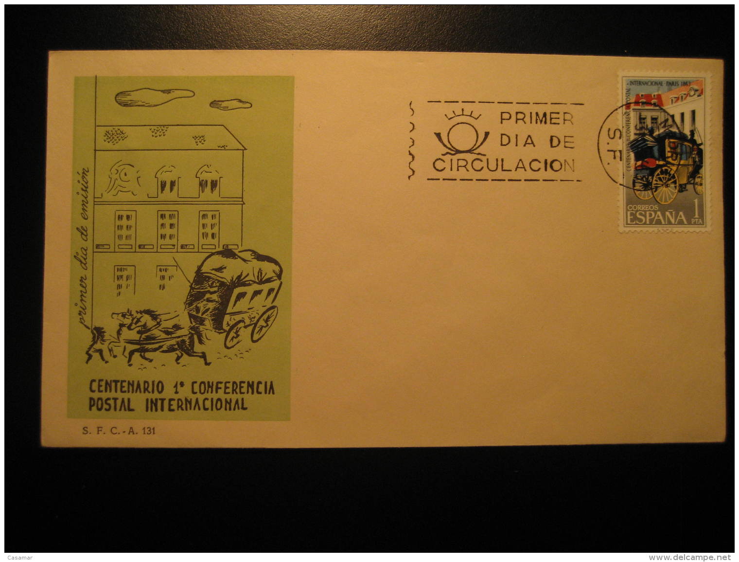 1963 Edifil 1508 Conferencia Postal Internacional Stage Coach Dilegence FDC SPD Spain - FDC