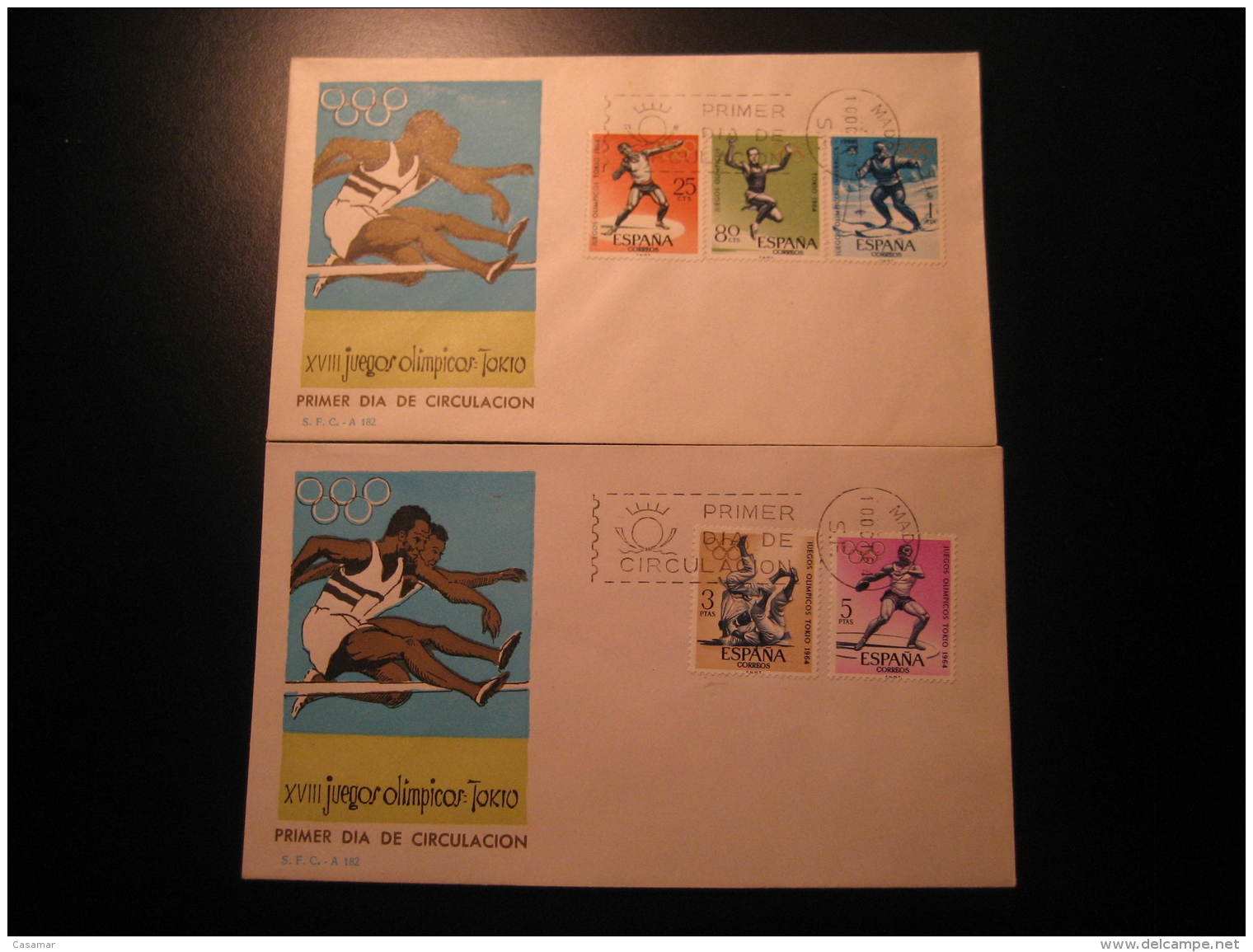 1964 Edifil 1617/21 Innsbruck Austria Tokyo Japan Olympic Games Olympics Judo Ski Skiing Athletics 2 FDC SPD Spain - FDC