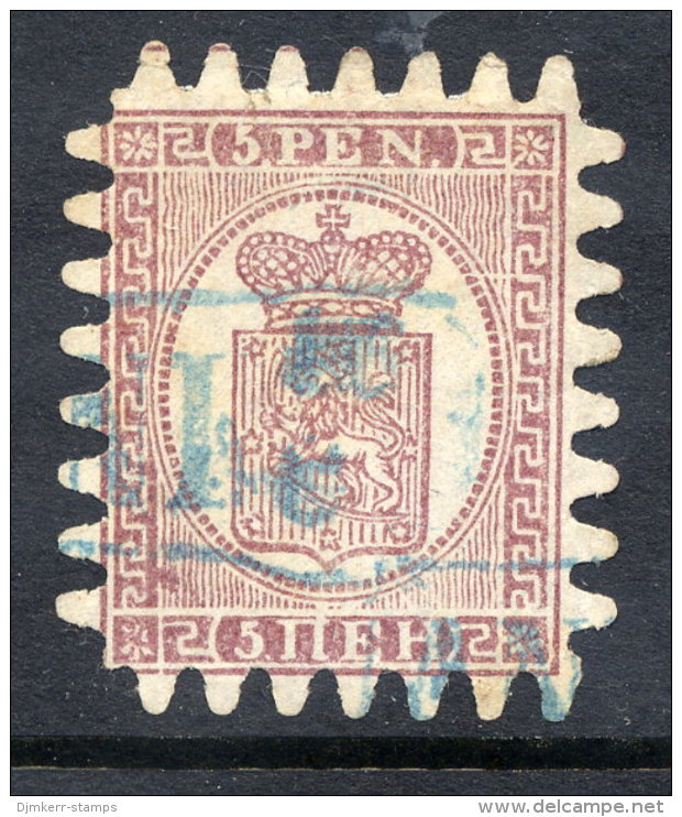FINLAND 1866 5p. Purple-brown Roulette III, Used.  Michel 5CX - Usados