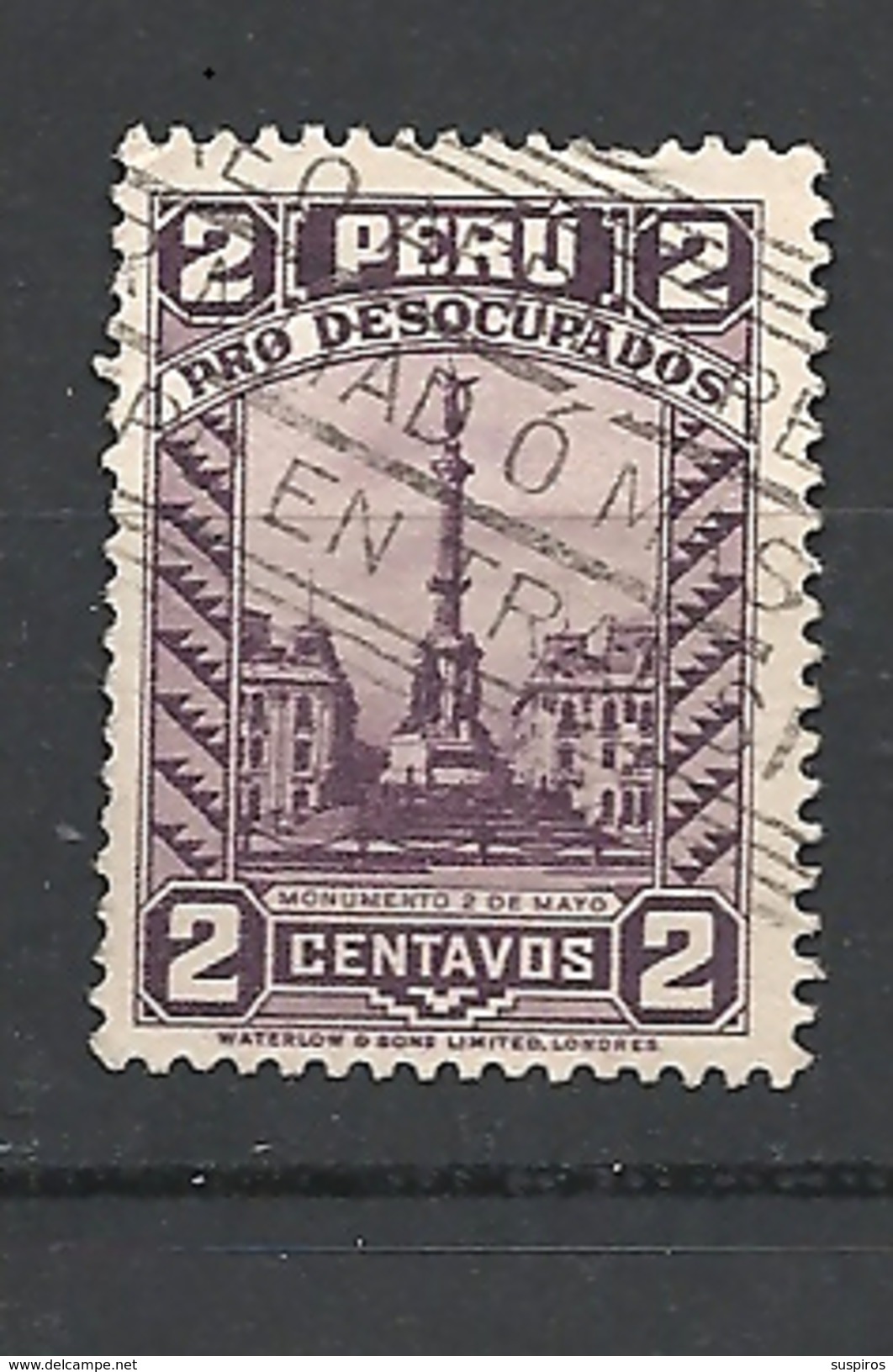 PERU   1934-1-35 PRO UNEMPLOYED  YVERT 296A   USED VIOLET -BRUN - Pérou