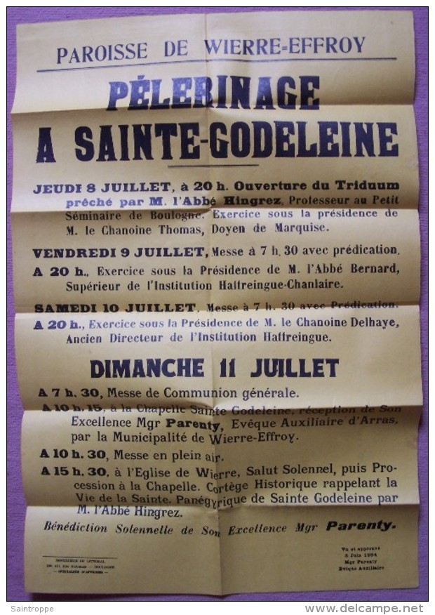 Wierre-Effroy.Affiche Pélerinage à Sainte-Godeleine.Boulogne. - Manifesti