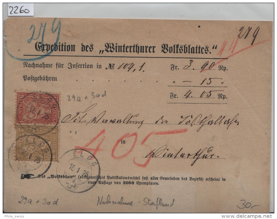 1875 Sitzende Helvetia/Helvétie Assise Nr. 37 2c + 38 10c N.N. Von Elgg Nach Winterthur (Winterthurer Volksblattes) - Lettres & Documents