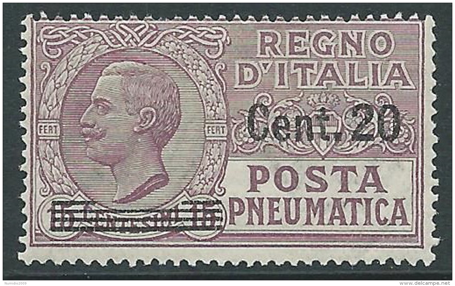 1924-25 REGNO POSTA PNEUMATICA SOPRASTAMPATO 20 SU 15 CENT MNH ** - CZ15-5 - Pneumatic Mail