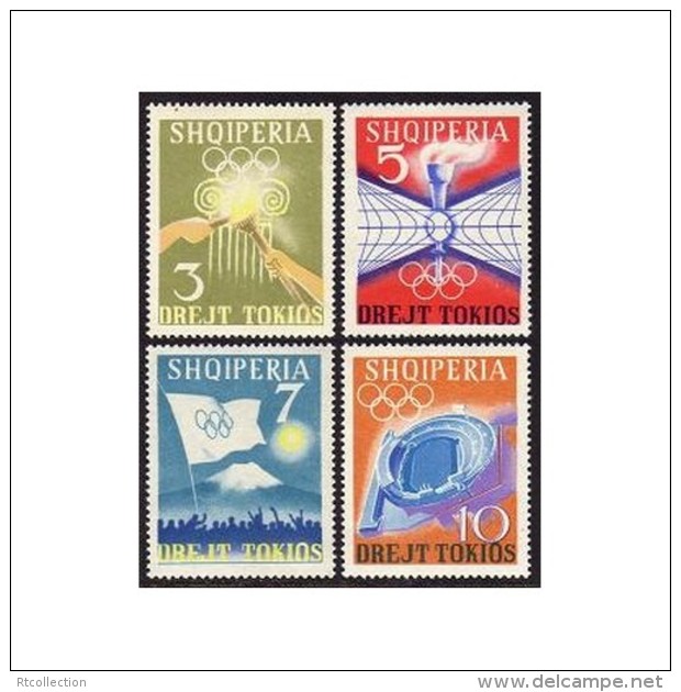 Albania 1964 Olympics Tokyo Lighting Olympic Games Torch Globes Flag Stadium Sports Stamps MNH SC 730-733 Michel 823-826 - Summer 1964: Tokyo