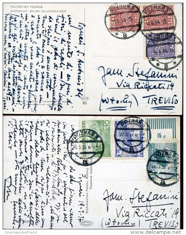 14067 Poland,  2 Cards Circuled  1928-1931 - Briefe U. Dokumente