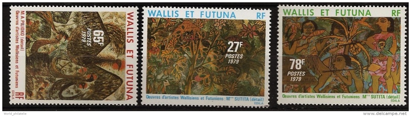 Wallis & Futuna 1979 N° 245 / 7 ** Tableau, Oiseau Du Paradis, Lances, Cases, Paon, Sutita, Pilioko, Chasse, Fleur Poule - Unused Stamps