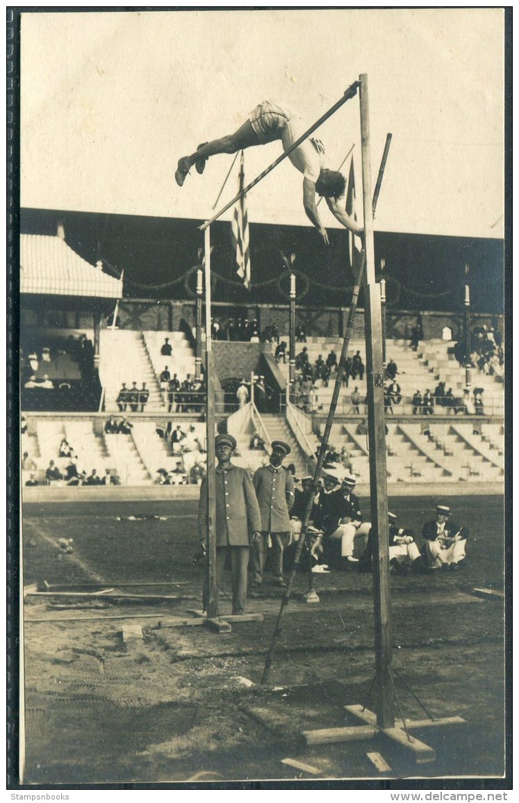 1912 Sweden Stockholm Olympics RP Official Postcard 182 - M.S. Wright USA, Pole Vault Silver - Olympische Spiele