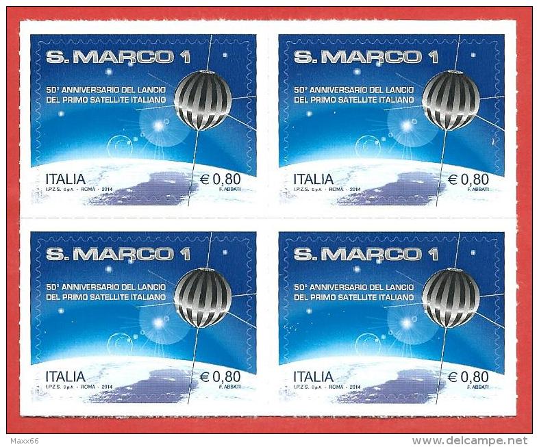 ITALIA REPUBBLICA QUARTINA MNH - 2014 - 50º Anniversario Del Lancio Del Satellite San Marco 1 - € 0,80 - S. ---- - 2011-20: Mint/hinged