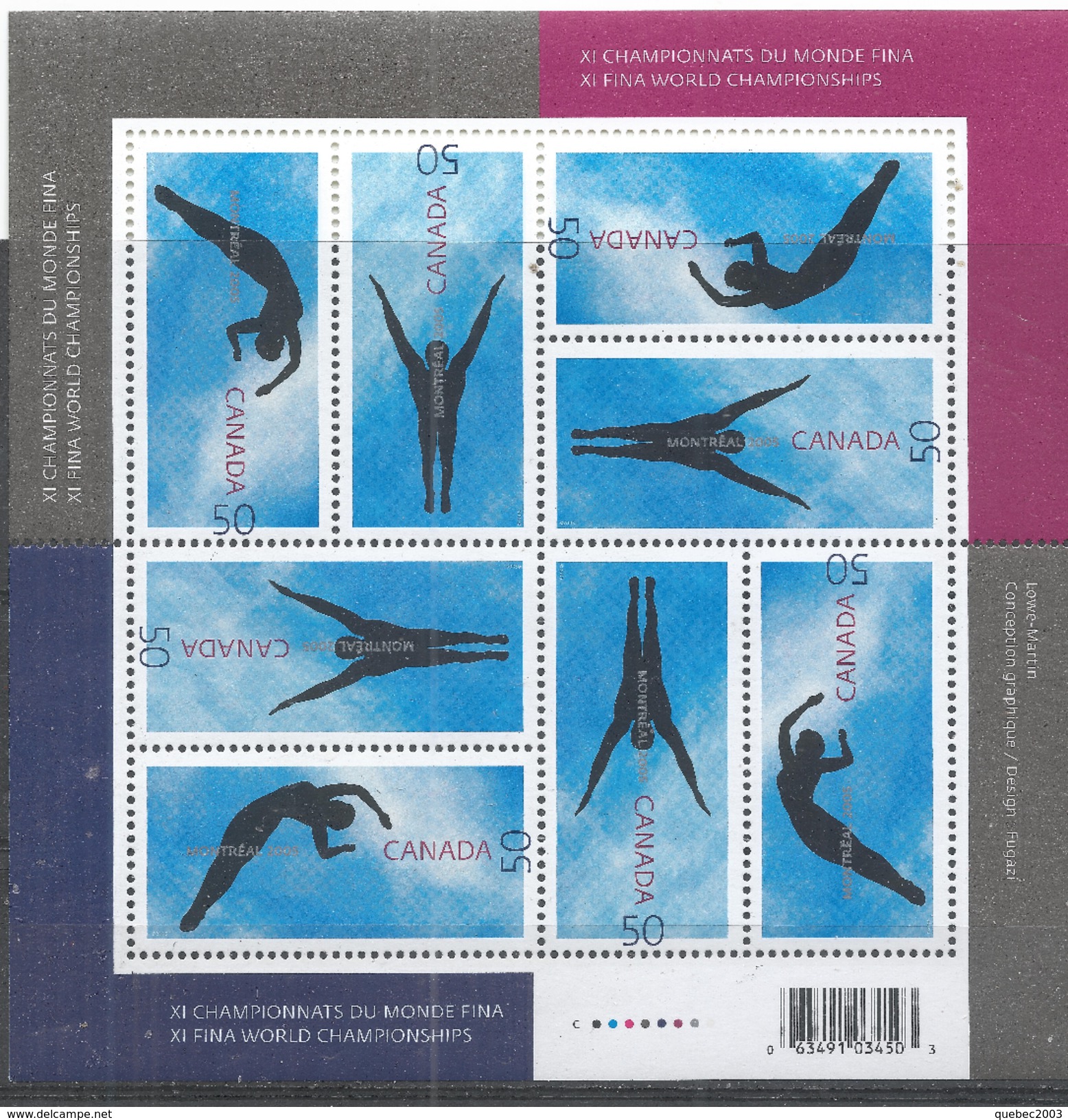 Canada 2005 (MNH) Scott #2113-4 FINA World Championships, Montreal: Diver & Swimmer - Unused Stamps