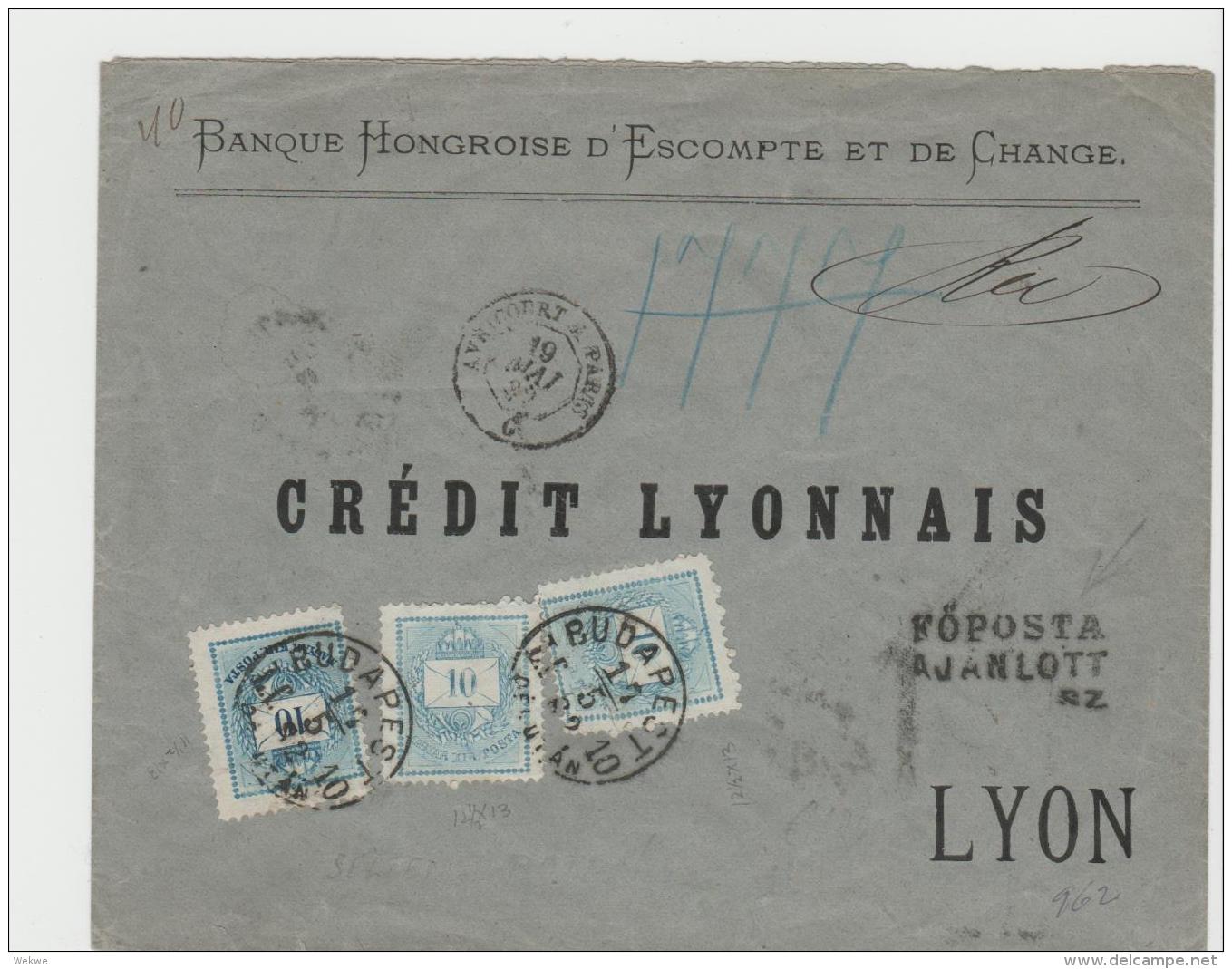 Ung001a / Auslandseinschreiben 30 Kr. Mit Zähnung 11 1/2 : 13 + 2 Mit 12 1/2 : 13, 1882 Nach Lyon, Frankreich - Covers & Documents