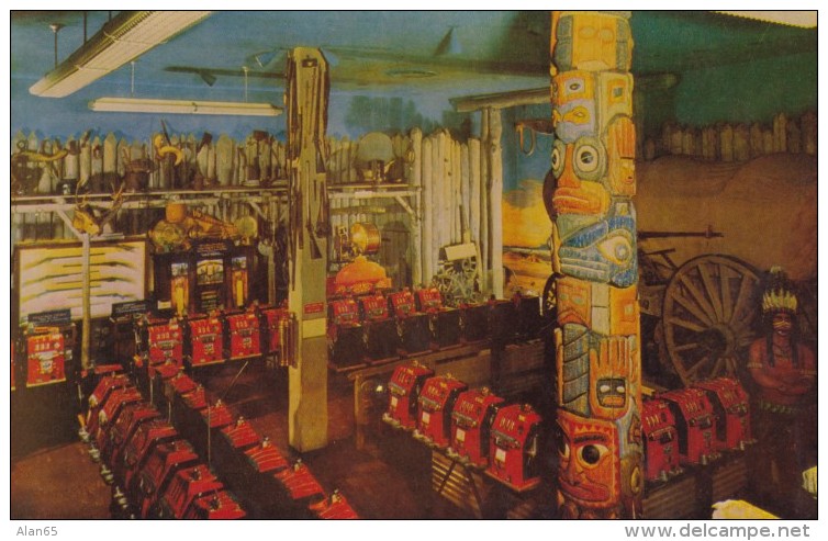 Reno Nevada, Harold's Club Gambling Casino Interior View, Totem Pole Indian Art, C1940s/50s Vintage Postcard - Reno
