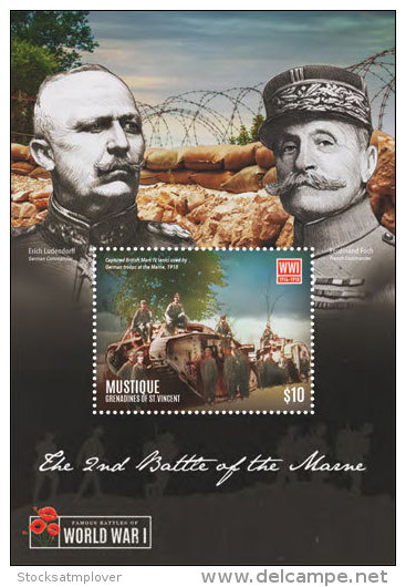 Mustique Grenadines Of St. Vincent -2015-WWI-world War One Battle Of The Marne - St.Vincent & Grenadines