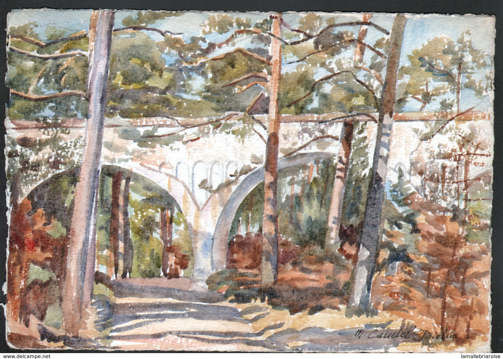 AQUARELLE 193 X 280 Mm, ARTISTE: MATHILDE CAUDEL DIDIER ( BENEZIT ), FONTAINEBLEAU, ROUTE DE L'ESPERANCE, 1924 - Aquarelles