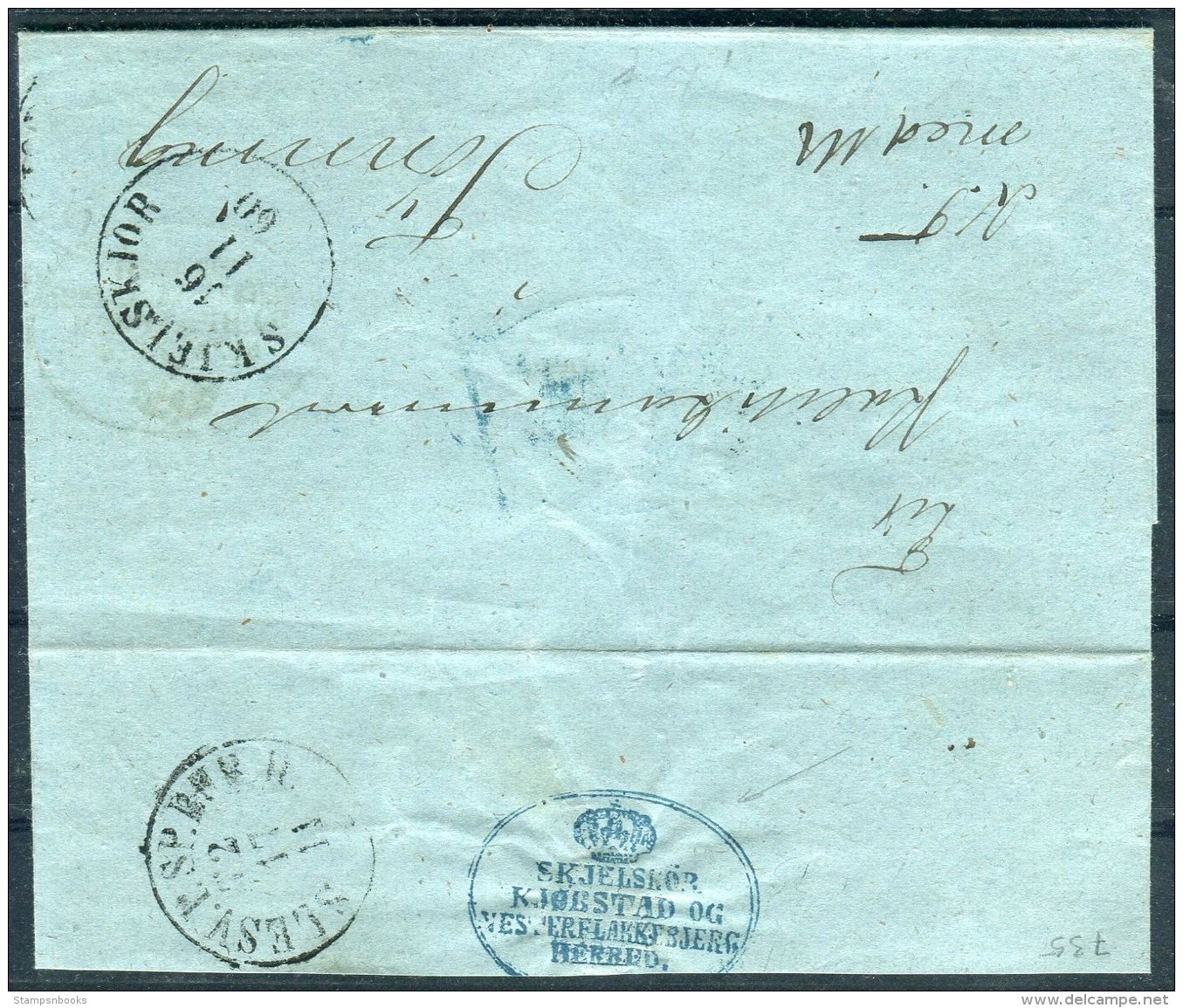 1860(?) Denmark Slesv. Skjelskjor Entire 'Skjelskor Kjobstad Og Vesterflakkebjerg Herreo' - Storia Postale