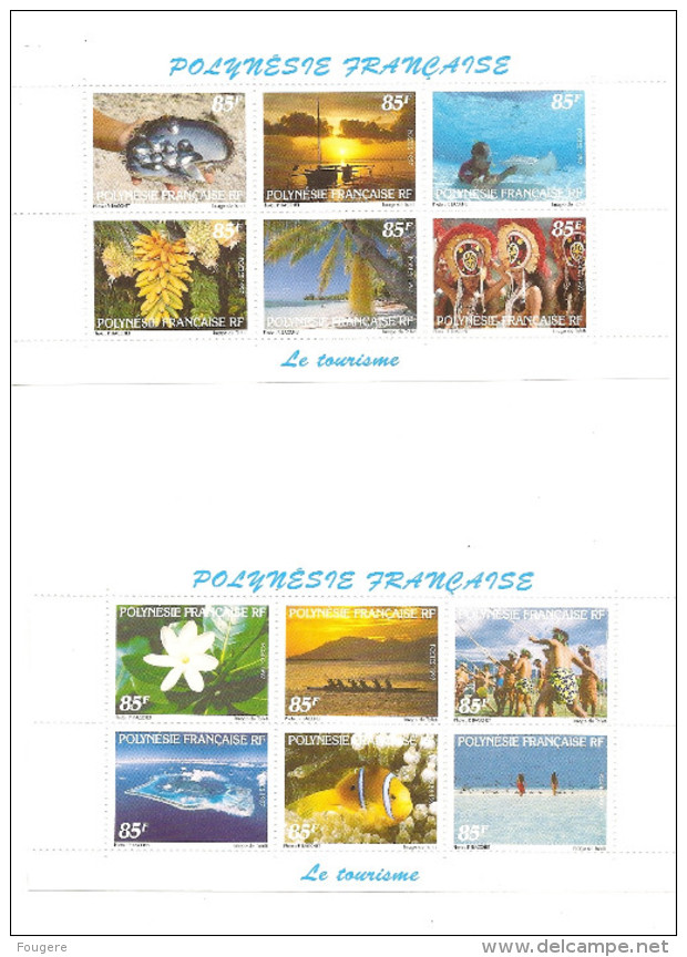 POLYNESIE 1997, Tourisme, Neufs Sans Charnière N° 536 à 547**, 2 Feuillets De 6 Timbres. - Unused Stamps